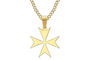 BOBIJOO JEWELRY - Collana con Pendente a Croce di Malta o di San Giovanni in Acciaio Inossidabile 316L Placcato Oro Catena dei Templari