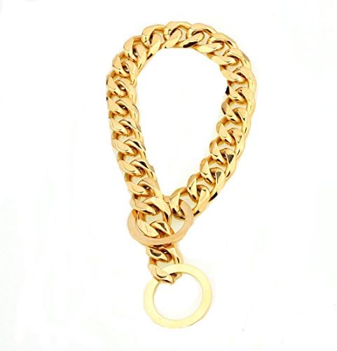 15mm Curb Cuban Link Gold Tone 316L Stainless Steel Dog Choke Chain Collar Pet Necklace Leash 12"-34"