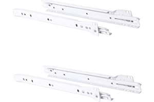JUVA Rail Coulissant de Tiroir - Glissière en Acier RAL 9003 - Roulement pour Meuble de Cuisine, Bureau,Table d'Ordinateur - Extension Télescopique à Bille Plastique -400mm - Blanc - 2 Paires