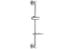 Ibergrif M20802-1, Barre de douche, barre de douche sans clou avec support et porte-savon, support de pommeau de douche de salle de bain avec hauteur de douche réglable Argent