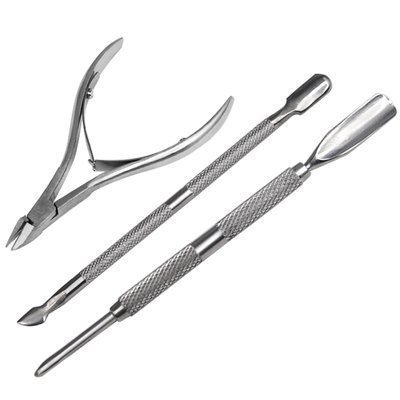 Accessotech Stainless Steel Nail Cuticle Spoon Pusher Remover Cutter Nipper Clipper Cut Set