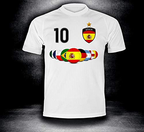 ElevenSports Spanien Trikot 2018 mit GRATIS Wunschname + Nummer im EM WM Weiss Typ #ES7t – Geschenke für Kinder Erw. Jungen Baby Fußball T-Shirt Bedrucken Espana