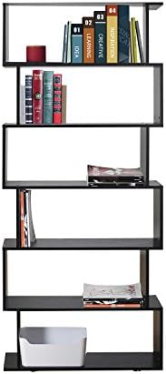 Display Cabinet, HST Mall Wooden Bookcase Book Shelf Storage Rack in Black-S Shape-6 Tier- Room Divider Unit-Home Office Furniture