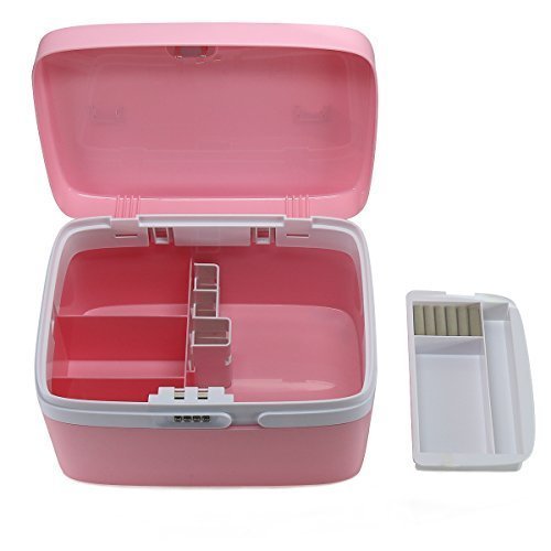 EVERTOP Kosmetik Organizer Aufwahrungbox tragbare Make Up Aufbewahrung mit Zahlenschloss (Pink) - 5