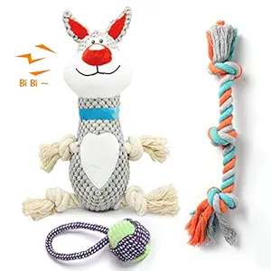 SYEENIFY Puppy Toys for Small Dogs, Teething Toys for Puppies,Cute Pig Toys for Small Dogs,Durable Chew Toys for Puppies,100% Natural Cotton Rope Chew Toys, Safe, Non-Toxic (Bunny Pattern)