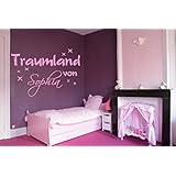 Wandschnörkel ® Wandaufkleber Wandtattoo TRAUMLAND von...personalisiert Wunsch Namen mit Sternen für Jungen und Mädchen in 21 Farben zur Auswahl