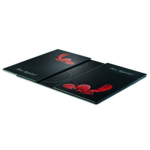 Zeller 26238 Herdabdeck-/Schneideplatten „Hummer“, 2-er Set Glas, schwarz, 52 x 30 x 0.76 cm, 2 Einheiten - 2
