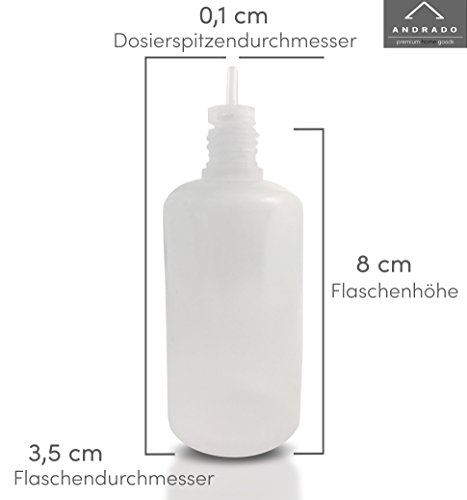 50ml Tropfflaschen (12-teilig) von ANDRADO – LDPE-Quetschflasche/Plastikflaschen + Trichter + Etiketten – universell als Liquid-Flasche – auslaufsicher, Kindersicherung - 5