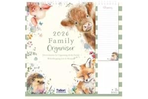 KAM LABELZ 2026 Family Organiser Month to View Calendar For “Me,You and the Kids”| with Shopping List, Notepad| Spiral Bound Wall Hanging| 5 Columns for organising Family| Christmas New Year Gift (Animals)