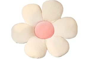 Zinsale Carino Cuscino da pavimento floreale Decorativi Cuscino Fiore Indie Room Decor Girls Peluche farcito per bambini Lettura Guardare la TV Camera da letto (Petalo Beige + Nucleo Rosa, 50cm)