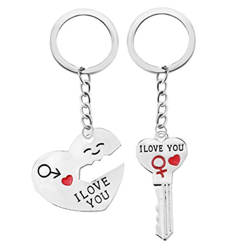 Preisvergleich Produktbild Hevoiok Kreativ Hase Romantisches Paar Legierung Diamant Schlüsselanhänger Keychain Tasche Riemen Handtaschen Anhänger Keyfob Valentinstag Liebhaber Geschenk Herz Schlüssel Set Dekor (Silber)