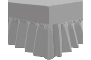 NIYS Luxury Bedding Percale Polycotton Extra Deep Frilled Valance Fitted Sheet - Lightweight, Soft (152 x 200 x 25 Box Fit x 38cm Frill) (King, Silver)