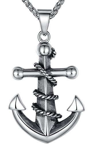 Aoiy Herren-Halskette mit Anhänger, extra groß, Seil Anker, Edelstahl, 61cm Kette, aap037