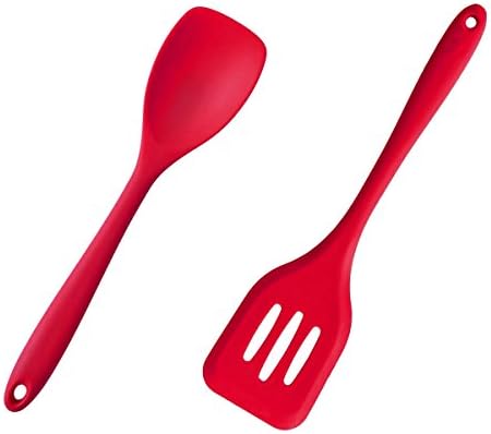 HornTide 2-Piece Silicone Spatula Turners Kit Flexible Turner Slotted Turner Heat Resistant Withstand 230°C 446°F Premium Cooking Utensils Red