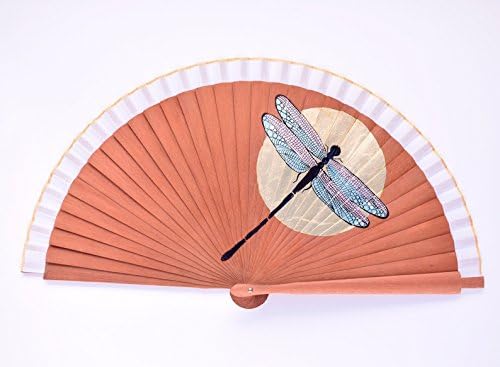 HAND PAINTED FAN / DRAGON FLY over a golden moon / Spanish handfan / wooden handfan