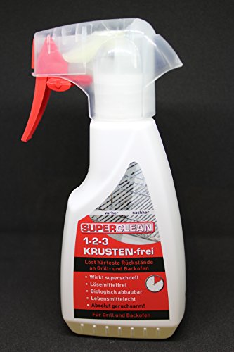 Grill- und Backofenreiniger 1-2-3 Krustenfrei 250-ml Spray. Wirkungsvoll und schonend. Löst Eingebranntes und härteste Verkrustungen im Backofen und der Glasinnenseite des Ofens, vom Backblech und Grillgitter sowie der Mikrowelle. - 3