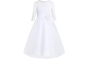 Freebily Vestito Bambina Elegante Manica Lunga Vestito da Cerimonia Invernale Lungo Abito da Sposa Carnevale Damigella Matrimonio Principessa Vestiti Comunione Compleanno