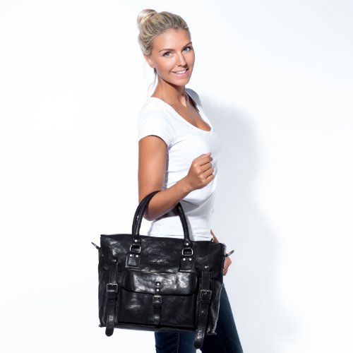 FEYNSINN Laptoptasche PHOENIX – Umhängetasche fit für 15.4″“ mit Extra-Abtrennung- Businesstasche im Vintage-Look – echt Leder schwarz - 6