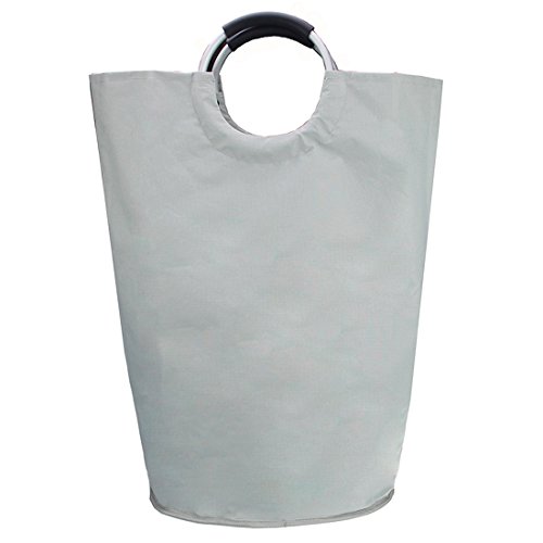 Faltbare Wäschesack, Oxford Tuch Aluminium Griff groß Speicherung und PE Board auf Unten, Stoff Wäschekorb groß Wäschesammler hellgrau - 4