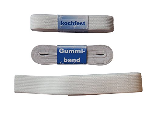 Gummiband in der Farbe weiß und kochfest, Gummilitze, Nähband, Schlüpfergummi, Saumband (2,5m x 2,0cm (5 Stück)) - 2