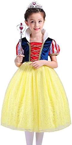 Flower Girls Dress Children Crown Wand Tulle Chiffon Wedding Birthday Party Princess Kids Christmas Halloween . Yellow . 140Cm
