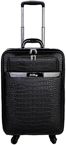 Jinzhuang Real Cowhide Leather Crocodile Pattern Spinner Black Travel Suitcase - 22''