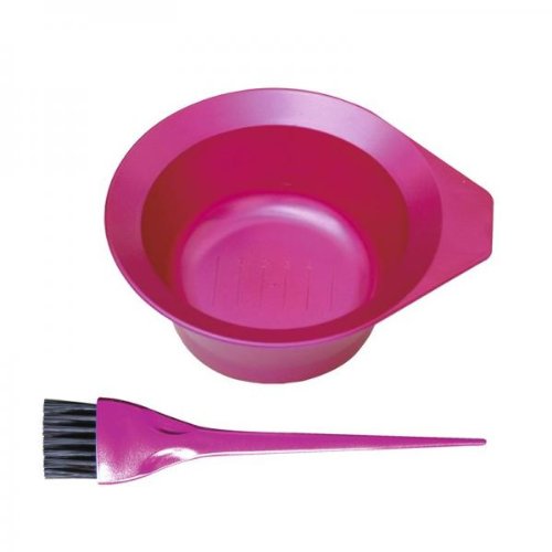 Professional Salon Hair Tinting Bowl & Brush - Frosted Pink