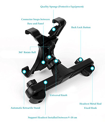 Auto Tablet PC Halterung,Foneso Universale Auto Rücksitz Kopfstütze Halterung Drehbare 360° Andere 7-10 Zoll Tablet PC,Schwarz - 5