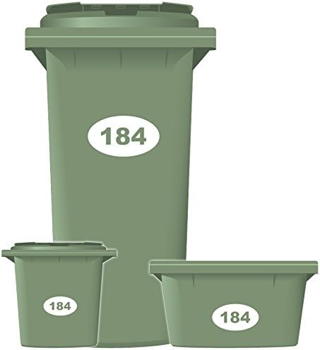 Wheelie Bin Sticker Numbers Oval Style White Pack of 3