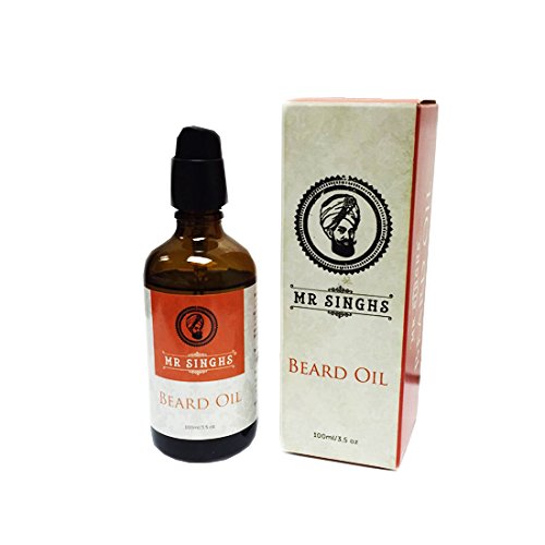 Mr Singhs Beard Oil - Beard Conditioning Oil- A Beard Softener and Deep Conditioner For Men HUGE 100ml 3.5oz- With Lock Pump Dispenser- Stylish Glass Bottle- Made in the UK