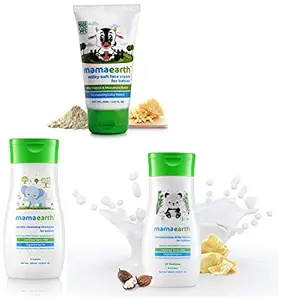 Mamaearth Milky Soft Natural Baby Face Cream for Babies 60mL & Gentle Cleansing Baby Shampoo : New Borns, Babies and Kids (0-5 Years).200ml & Daily Moisturizing Lotion, 200ml