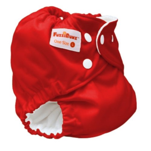 FuzziBunz One Size LARGE, pocket nappy, 10-45lbs, popper fastening, microfibre insert, LONDON RED