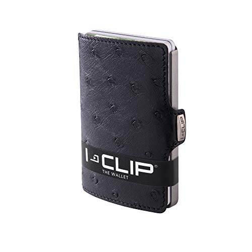 I-CLIP ® Portafoglio-Esclusivo Pelle Di Struzzo (Corpo) Nero (Disponibile In 6 Versioni)