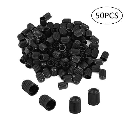 BHAHAI 50 Pack Tyre Valve Dust Caps, Plastic Car Tire Valve Stem Dust Caps Black Wheel Tyre Valve Dust Caps Bike for Car Tyres, Motorbike, Trucks, Bicycle