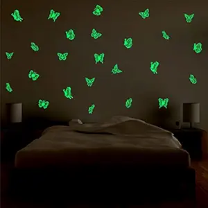 DECOR KAFE Boys and Girls Glowing Butterfly Fluorescent Luminous Night Glow Stickers- Pack of 2