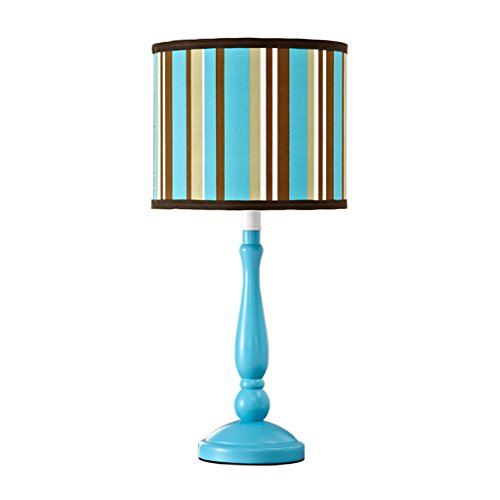 Preisvergleich Produktbild Moderne Kinder-Tischleuchte HALORI Gestreifte Lampenabdeckung Hölzerne Lampen-Karosserie E27 Lampenfassung für Wohnzimmer Schlafzimmer-Studie (blau)