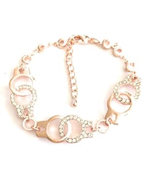 Rosegoldfarbenes Armband mit Handschellen und Strass Armkettchen