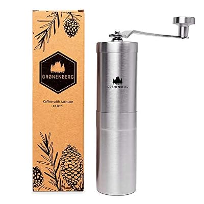 Groenenberg - Moulin à café manuel avec une exceptionnelle capacité de broyage - En acier inoxydable brossé avec meule ajustable en céramique