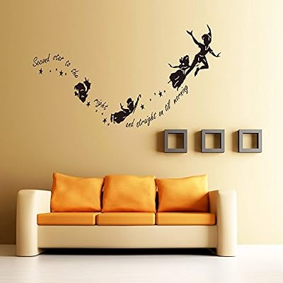 Amazingdeal365 Peter Pan Deuxième étoile à droite Autocollant Mural amovible Stickers Muraux chambre Autocollant en vinyle Art DIY Mural Decoration maison Salon