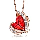 ♥ ROT ANGEL DESIGN ♥ Dieser elegante Anhänger wurde von Rosegold Wing Rahmen mit einem Rot Herz Kristall in der Mitte gefertigt. Das fließende Design ist inspiriert von weicher und anmutiger Wing, die am Himmel flattert und sich um die wahre Liebe dreht. Rose Gold Halskette ist das beste Geschenk für faszinierendes Mädchen, auch die auffällige Kollektion für jeden Anlass!