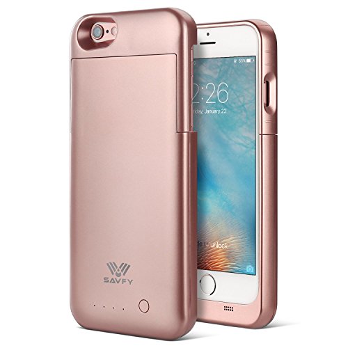 iPhone 6S / 6 Case [Apple MFi Certified] SAVFY 3200mAh Rechargeable Extended Charging Battery Case for iPhone 6 / iPhone 6s 4.7 inch Slim Portable Charger Backup Power Bank, Rose Gold