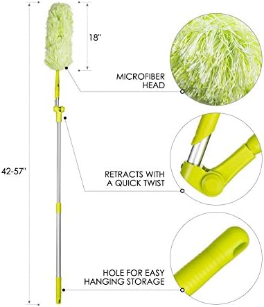 SMAGREHO Magic 145CM(57") Microfiber Bendable Fluffy Hand Feather Duster with an Extendable Plastic Pole for Home Dusting, Office, Car