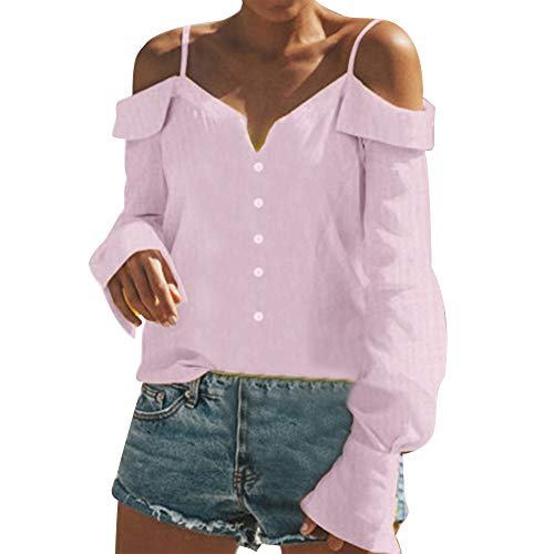 Preisvergleich Produktbild Resplend_langarmshirt,Frauen Off Shoulder Pullover Oberteile Schulterfrei Lose Bluse Shirt V-Ausschnitt Lange Ärmel