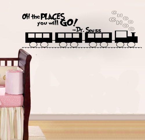 Oh The Places You Will Go. Dr Seuss Quote Vinyl Wall Decal Sticker Art (Black, 16" X 42")