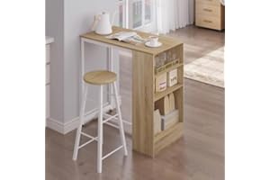 ‎WOLTU Woltu Stół barowy, wysoki stół, konsola stojąca, stół kuchenny, metalowa rama, duży blat, 3 półki do przechowywania, 91 x 49 x 91 cm, jasny dąb i biały, BT43hei