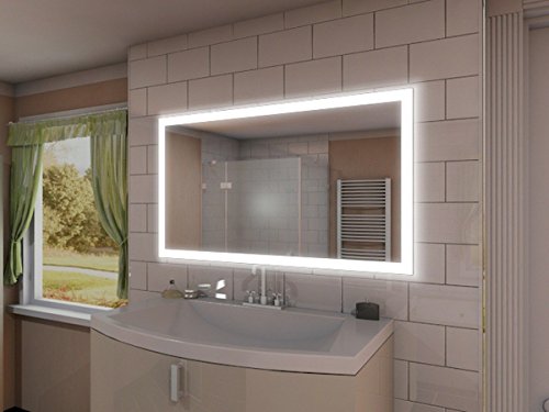 Badspiegel mit Beleuchtung New York M303L4: Design Spiegel für Badezimmer, beleuchtet mit LED-Licht, modern, groß, ohne Rahmen, rahmenlos – Kosmetik-Spiegel Toiletten-Spiegel Bad Spiegel Wand-Spiegel mit Beleuchtung - 7