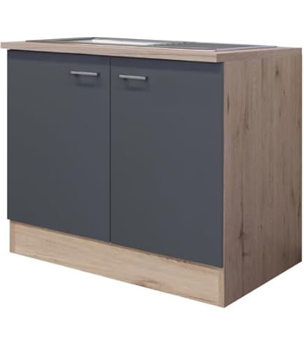 Flex-Well Küchenunterschrank 100cm - 2 Türen 2 Schubladen Creme/Eiche