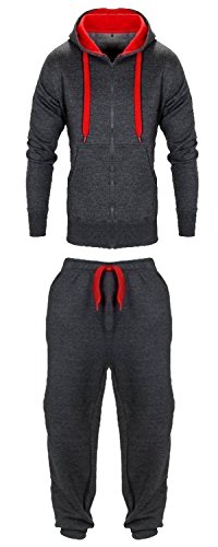 S.A Fashions Chándal con Capucha para niños con Cremallera Completa para Practicar Ejercicio, Yoga, Correr, Gimnasio, etc. Negro Charcoal Grey and Red Años 9-10