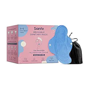 Sanfe Reusable Sanitary Menstrual Pads for Women with Banana Fibers | Includes 1 Day Pad and 1 Night Pad | Lasts Upto 150 Washes (Pack of 2)