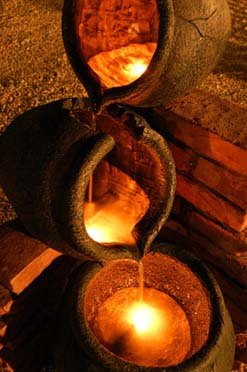 Gartenbrunnen Zimmerbrunnen mit Ölfässern und Beleuchtung - 3